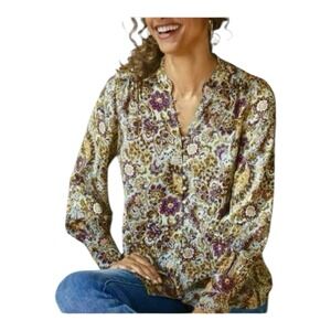SOFT SURROUNDINGS Via Alpina Top sz L Boho Metallic Floral Long Sleeve 2DR98